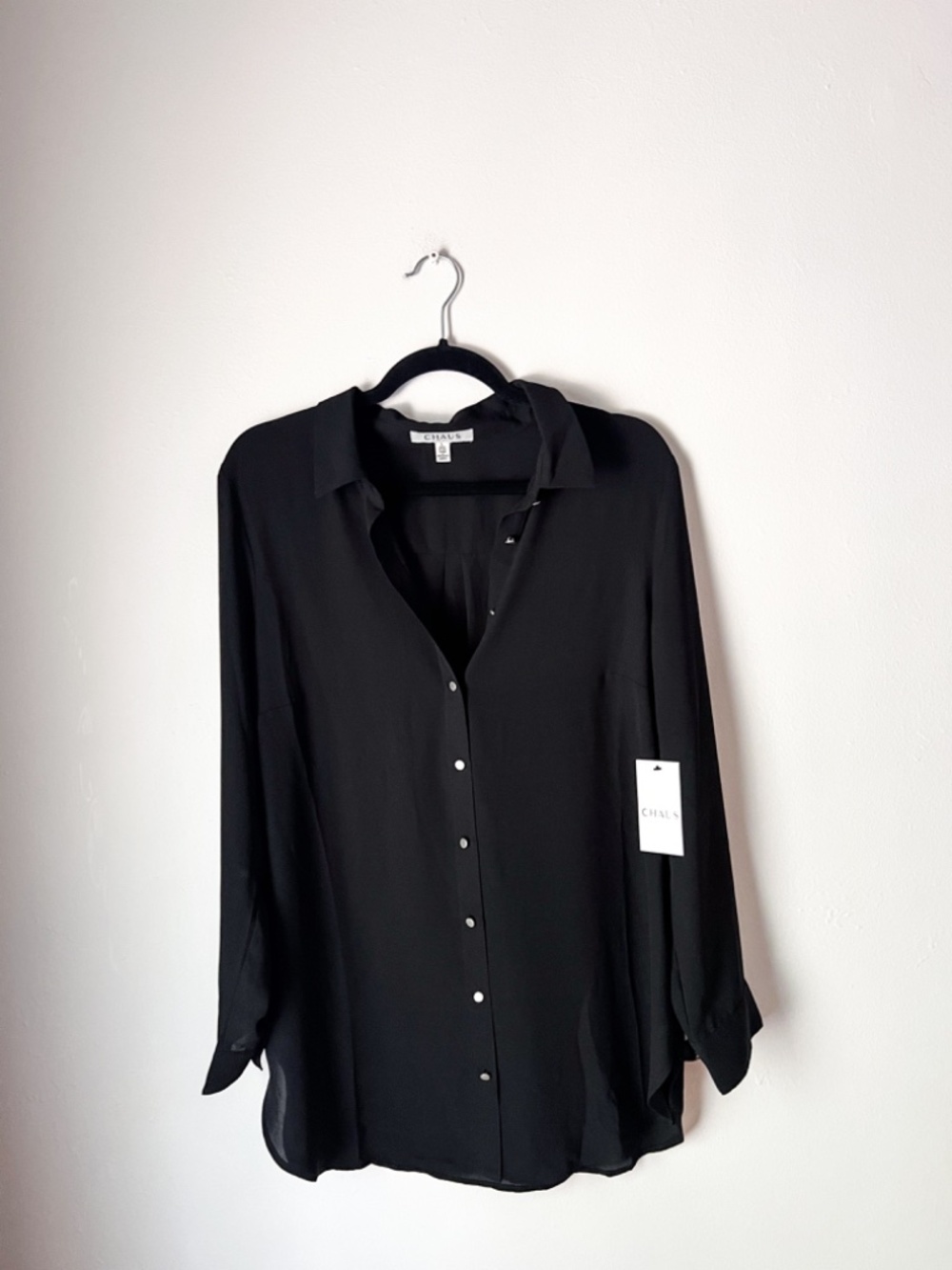 CHAUS New York NWT Black Button Front Sheer Blouse Long Sleeve | Modern Classic